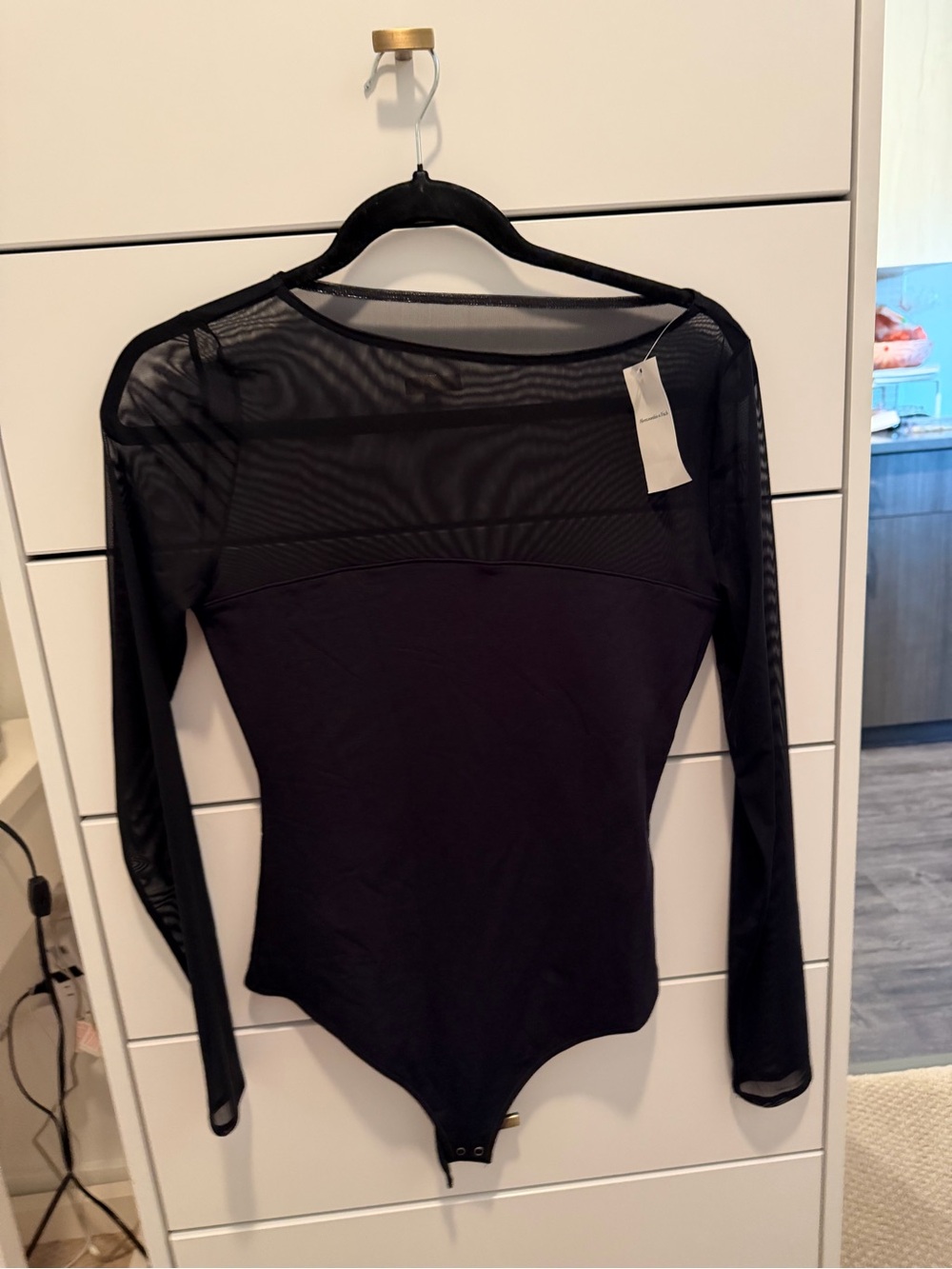 Abercrombie & Fitch Black Long-Sleeve Sheer Panel Bodysuit